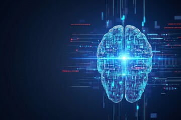 Obraz premium A digital brain representation symbolizing technology and data processing.