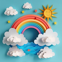  cute rainbow and clouds in paper cut style.children's craft	
