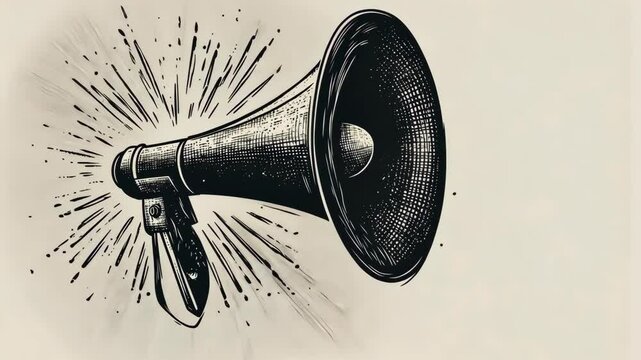 A vintage illustration of a megaphone with a dynamic background