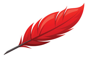 Elegant red feather, illustration on white background.