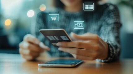 Woman Using Smartphone for Online Shopping Experience