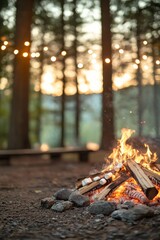 A cozy bonfire at the end of the BBQ with friends roasting marshmallows. The smell of toasted marshmallows and laughter, Generative AI