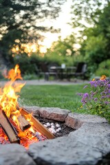 A cozy bonfire at the end of the BBQ with friends roasting marshmallows. The smell of toasted marshmallows and laughter, Generative AI
