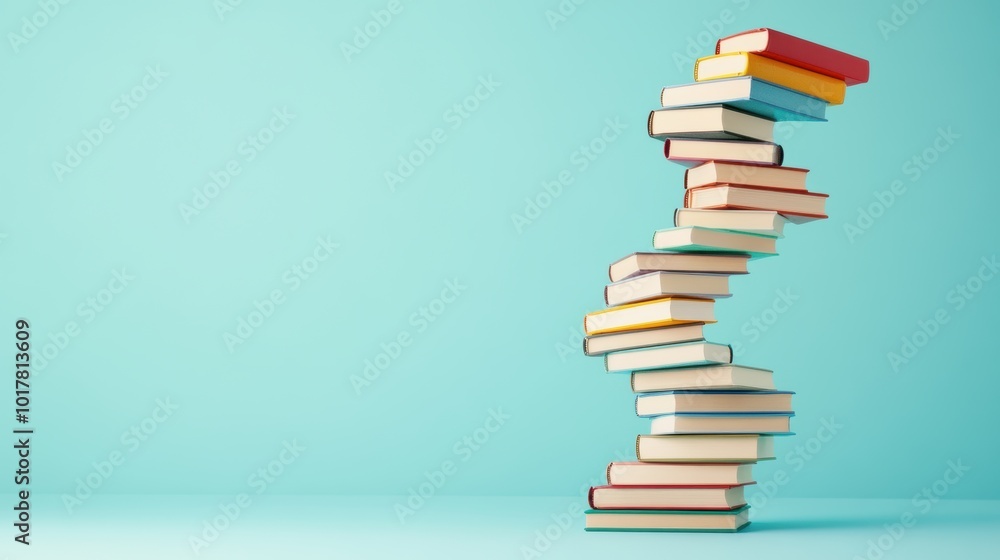 Poster a stack of books with each book representing a stage of learning, arranged in a curve to demonstrate