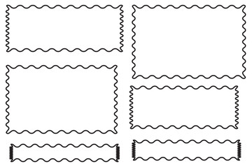 Cloudy wave curve edge frame vector set black color wavy scalloped doodle drawn style for decoration, funky zigzag