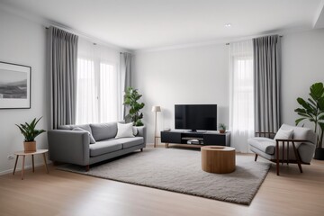 Elegant Living Room with Terra Cotta Sofa and Armchairs in a Minimalistic Interior Design