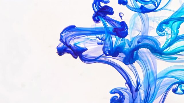 Abstract texture: flowing blue smoke in light space. Flying smoke on white background. Ink in the water. Abstract pattern, backdrop, background, wallpaper.