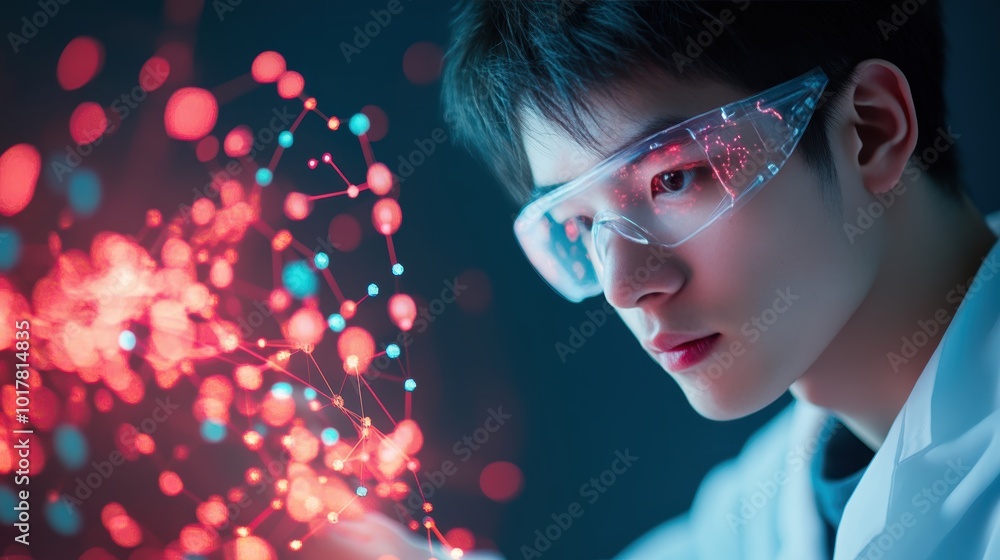 Poster a scientist examining a graph depicting the stress strain curve of a material under different condit