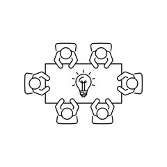 Brainstorming and teamwork icon. Business meeting. Group of six people in conference room sitting around a table working together on new creative projects.