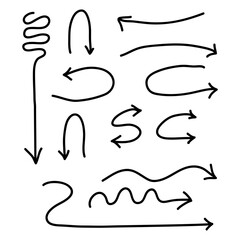 Round wavy oval arrow. A set of lines indicating the direction to the left, up, down, right. Hand drawing. Flat vector illustration eps10