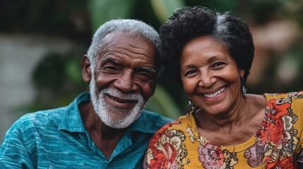 Senior couple smiling together, radiating love and companionship, capturing a timeless bond between them.