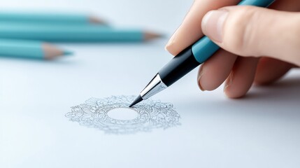 A close up shot of an artist hand sketching a detailed illustration, highlighting the meticulousness and creativity of the process.