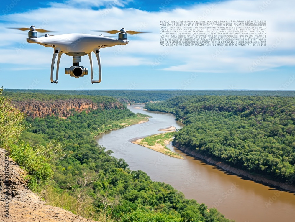 Poster A drone captures a scenic view of a winding river surrounded by lush greenery.