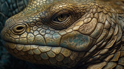 Fototapeta premium Lizard staring with golden scales and intense eyes