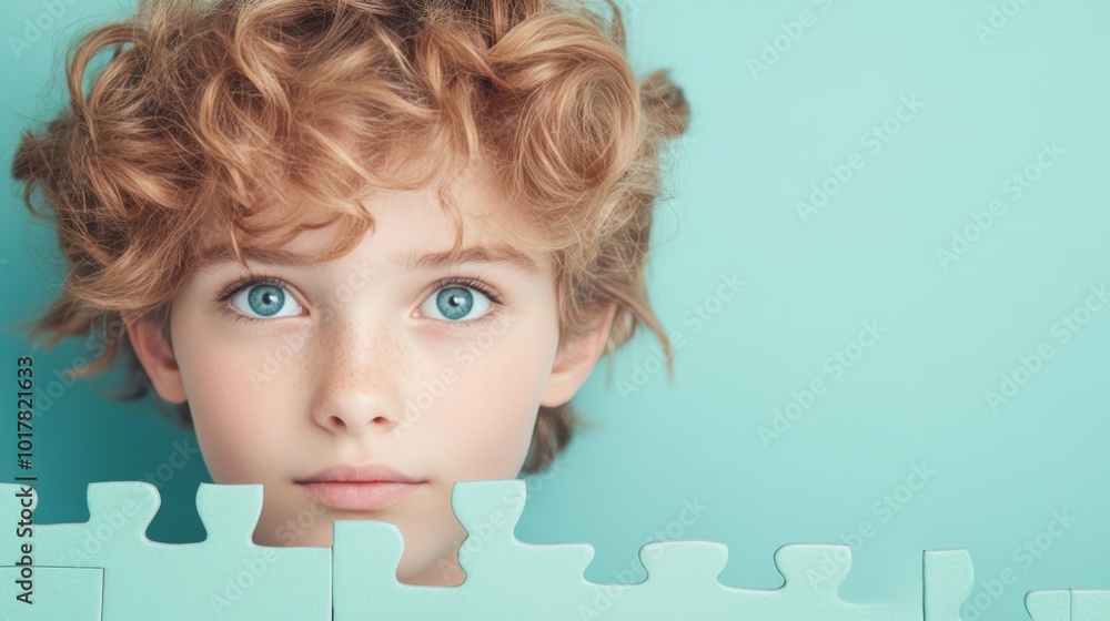 Poster a person with a perplexed expression, staring intently at a complex puzzle, determined to find the s