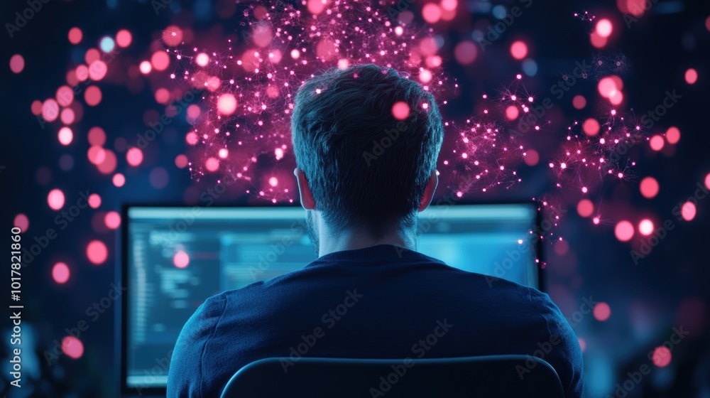 Poster a person analyzing data on a computer screen, using analytical tools to identify patterns and trends
