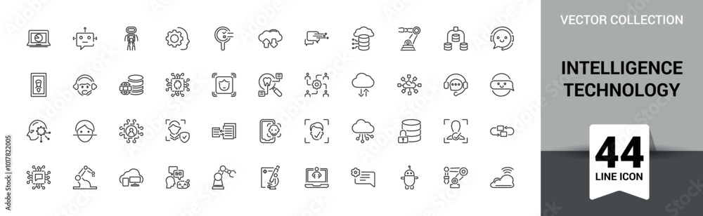Poster artificial intelligence line icons set. vector illustration in modern thin line style of intelligenc