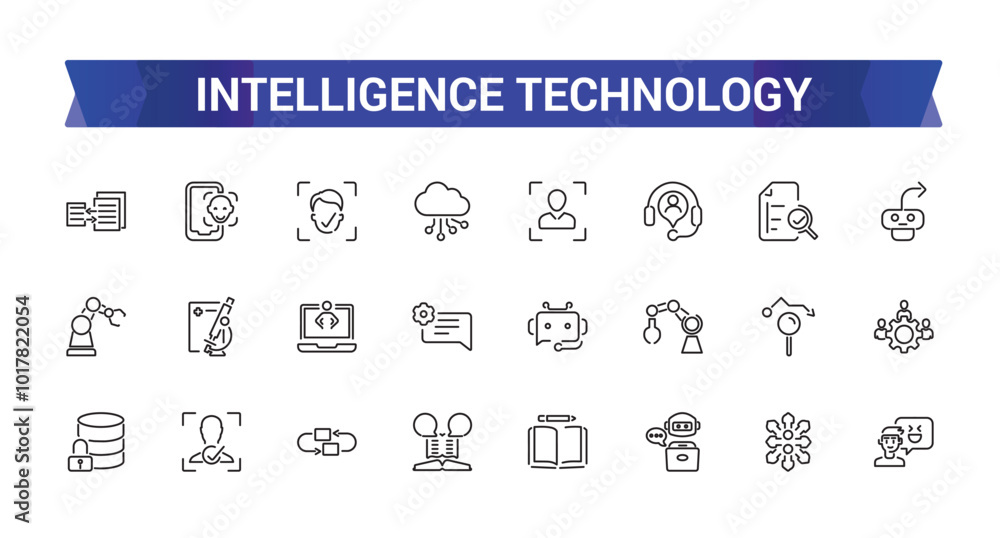 Poster artificial intelligence line icons set. vector illustration in modern thin line style of intelligenc