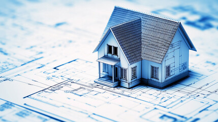 Plany architektoniczne leżą na stole roboczym, a w tle widać wznoszący się budynek.