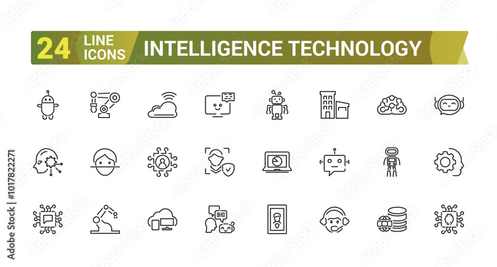 Poster artificial intelligence line icons set. vector illustration in modern thin line style of intelligenc