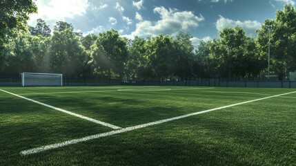 Obraz premium Textured soccer field for tactical training apps, designed for interactive use with tactical coaching apps, featuring markings or textures that aid in player training and strategy.