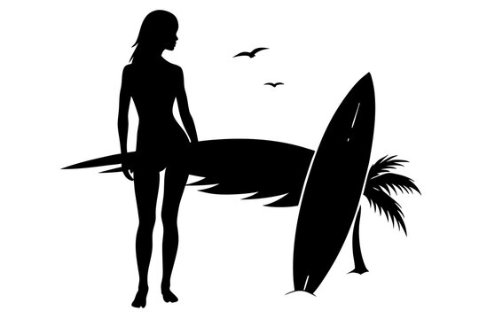 recommend clip art: Surfer | vector silhouette illustration on white background