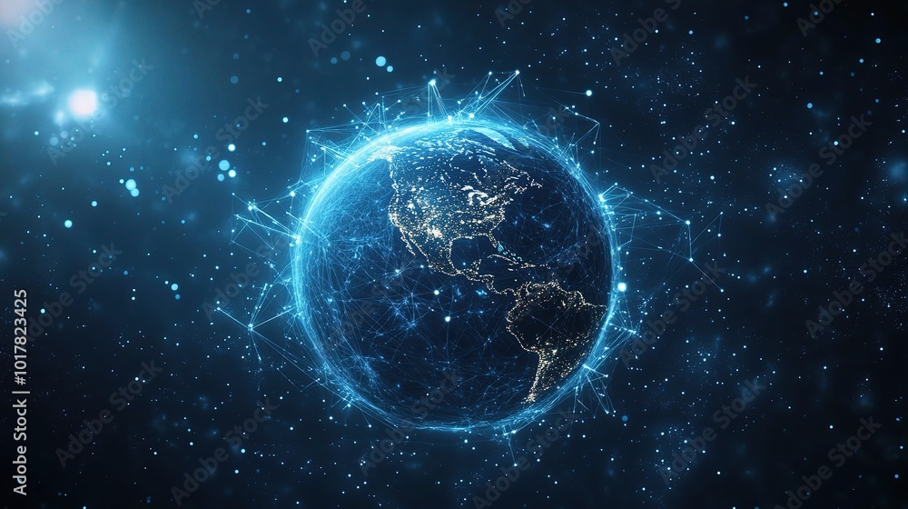 Poster digital globe with network connections in space