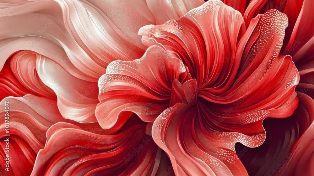 Poster a close-up of a red and white flower, the petals swirling and overlapping in a mesmerizing pattern
