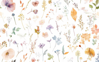 Naklejka premium Watercolor flower pattern background, Generative AI