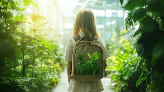 Young girl in eco-friendly school Ideal for content focusing on sustainable education, green schools, or environmental awareness in education.