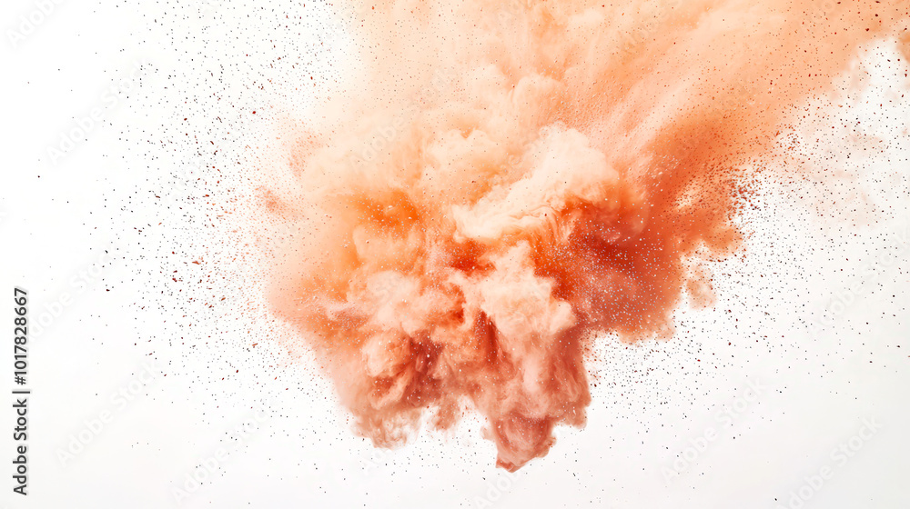 Canvas Prints dust and clouds of peach-colored smoke fall from top to bottom. an explosion of holi colors on a whi