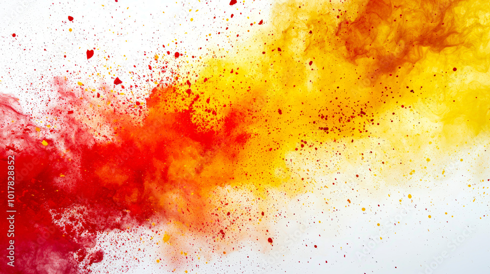Wall mural red and yellow colors collide with each other on a white background. an explosion of red and yellow 