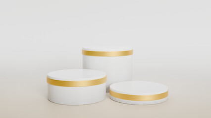 3d podium platform cylinders with gold line border on edge Realistic 
