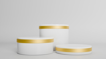 3d podium platform cylinders with gold line border on edge Realistic 
