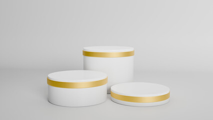 3d podium platform cylinders with gold line border on edge Realistic 
