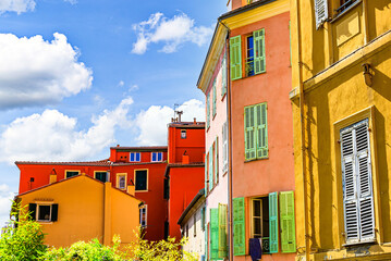 Colorful streets of the historic center of the city of Menton on the French Riviera, Cote d'Azur, France