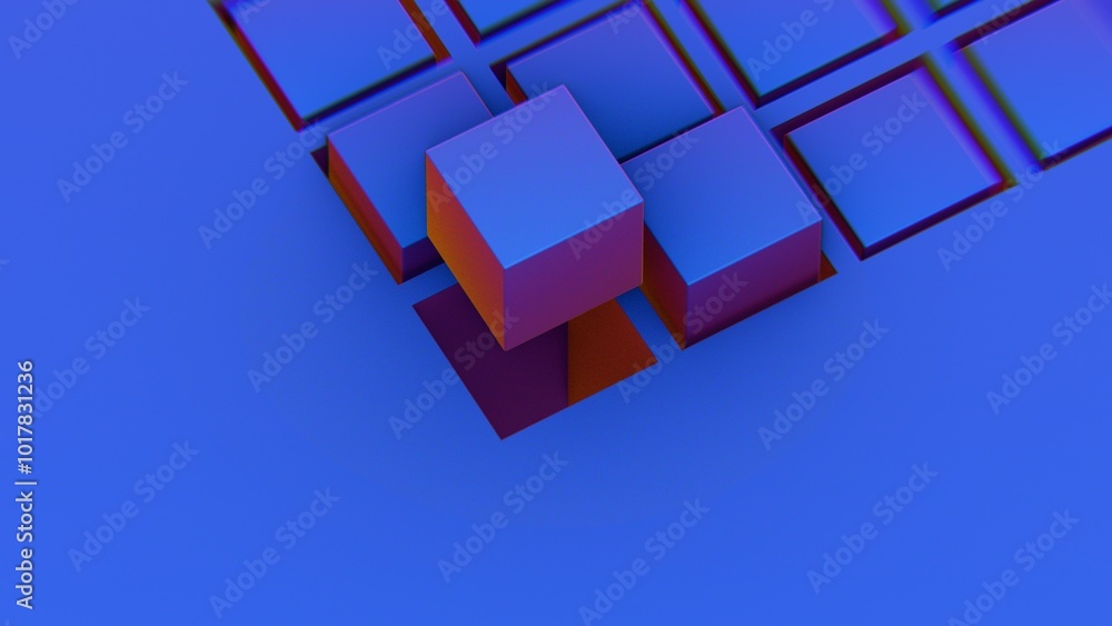Aufkleber Abstract composition with blue and pink cubes and grid structure..