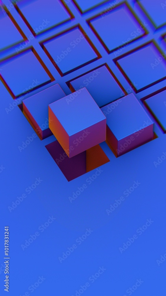 Leinwandbilder abstract composition with blue and pink cubes and grid structure..