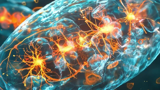 Cellular in action as mitochondria produce energy within animal cells, Biochemistry and metabolic processes