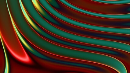 Abstract floating sphere with vibrant swirls in green and red..