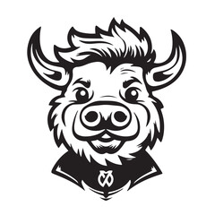 Meat Funny Logo Mascot Thicker Outline White Background Black and White Color