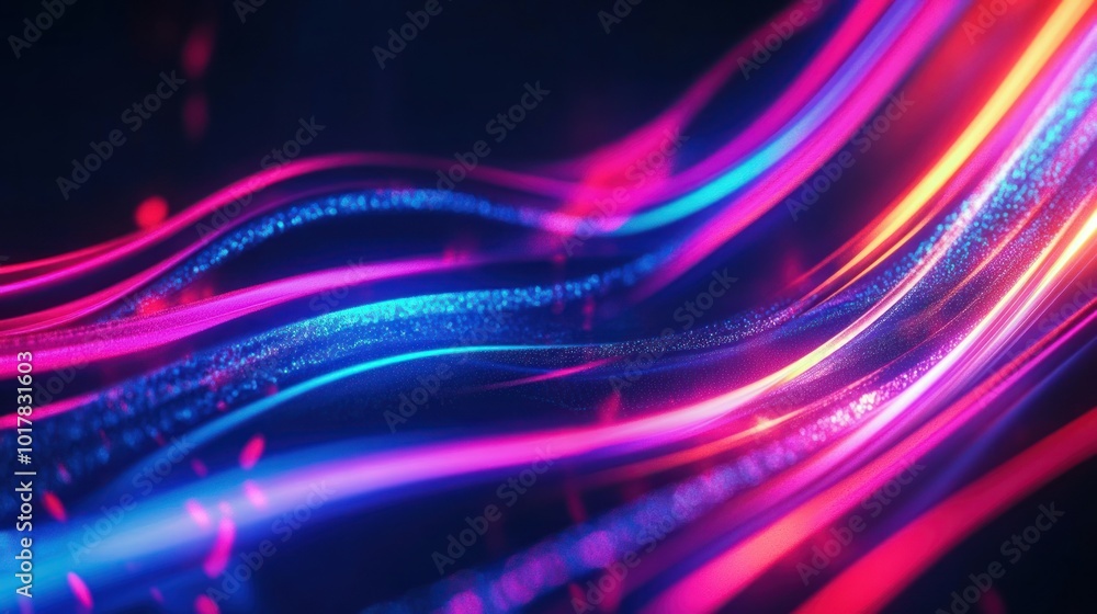 Poster abstract neon light background with bright streaks and dynamic shapes close-up photo with clean back
