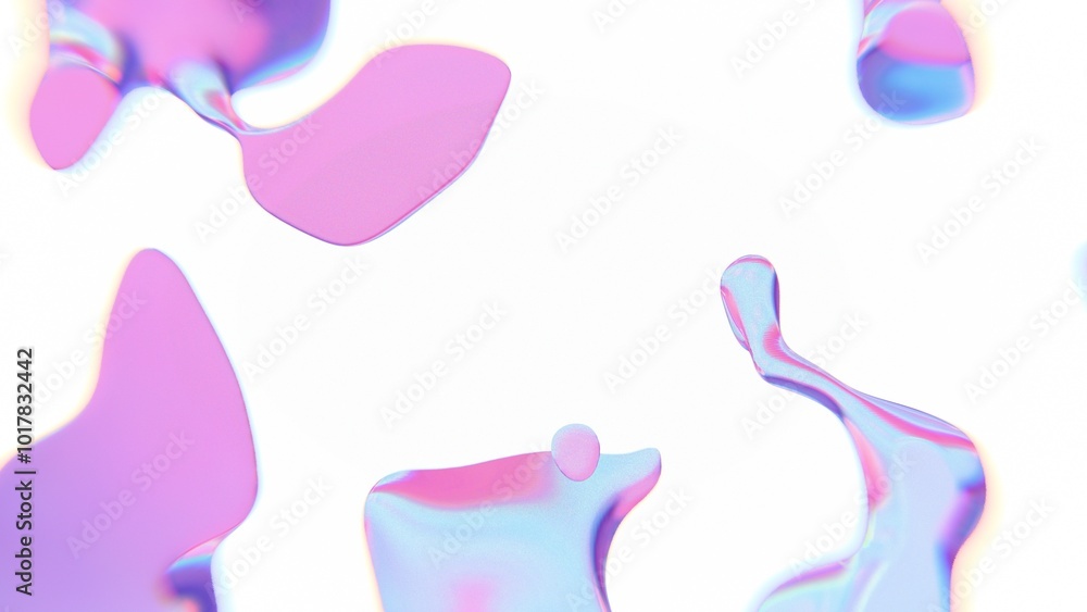 Poster Abstract floating form with iridescent pink and blue hues..
