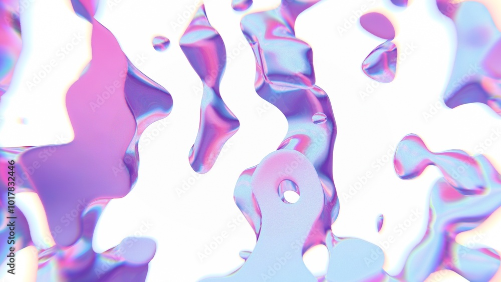 Poster Abstract floating form with iridescent pink and blue hues..