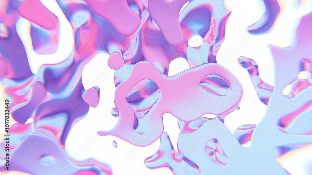 Poster Abstract floating form with iridescent pink and blue hues..