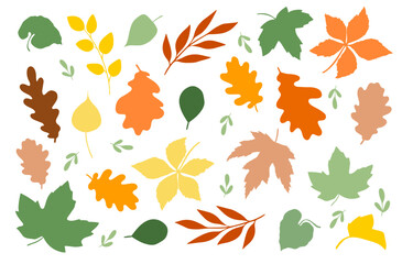 Obraz premium Autumn leaves isolated on a white background. Simple vector autumn collection for greeting holiday cards and Thanksgiving design