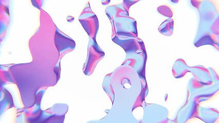 Abstract floating form with iridescent pink and blue hues..