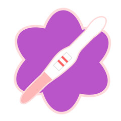 Positive Pregnancy test pack vector illustration with purple flower on background. Fit for woman fertility education.	
