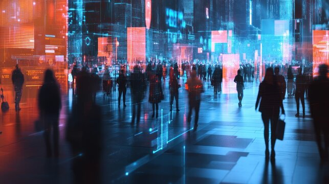 Blurred group of people on city street