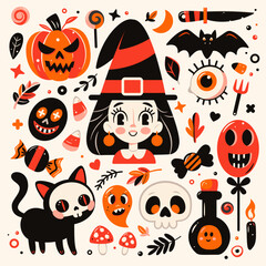 Fun and Festive Halloween Set. Vector design elements collection. 